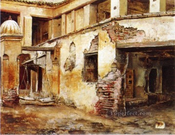  Persian Oil Painting - Courtyard in Morocco Persian Egyptian Indian Edwin Lord Weeks